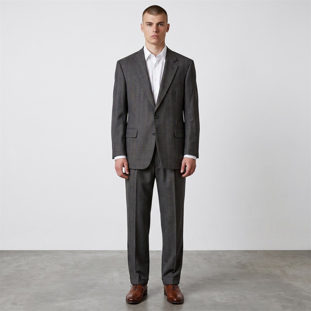 Dunhill Suit Mens 44R Grey Glen Plaid Wool 2 Button Double Pleated‎ Cuffed Italy